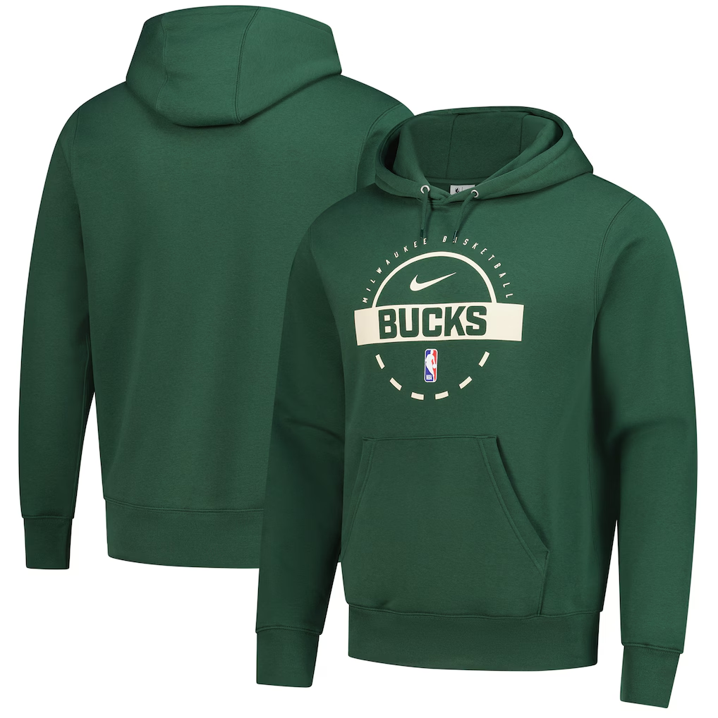 Men's Milwaukee Bucks Hunter Green 2025/26 Practice Club Pullover Hoodie